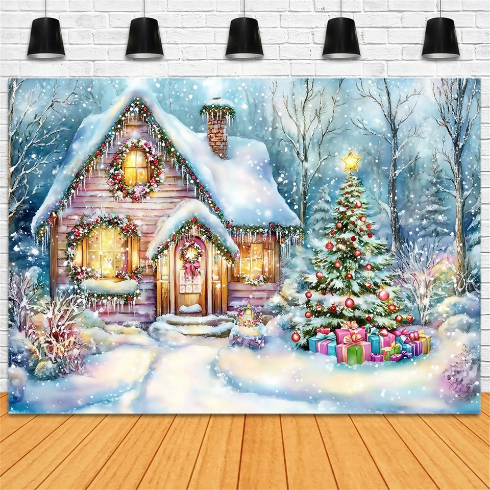 Christmas Backdrops Whimsical Winter Cottage Backdrop UK MRR7-75