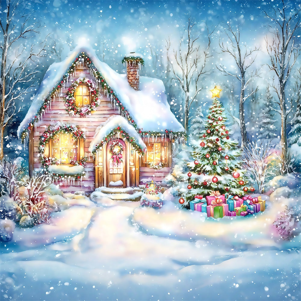 Christmas Backdrops Whimsical Winter Cottage Backdrop UK MRR7-75