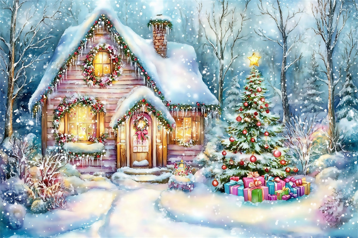 Christmas Backdrops Whimsical Winter Cottage Backdrop UK MRR7-75