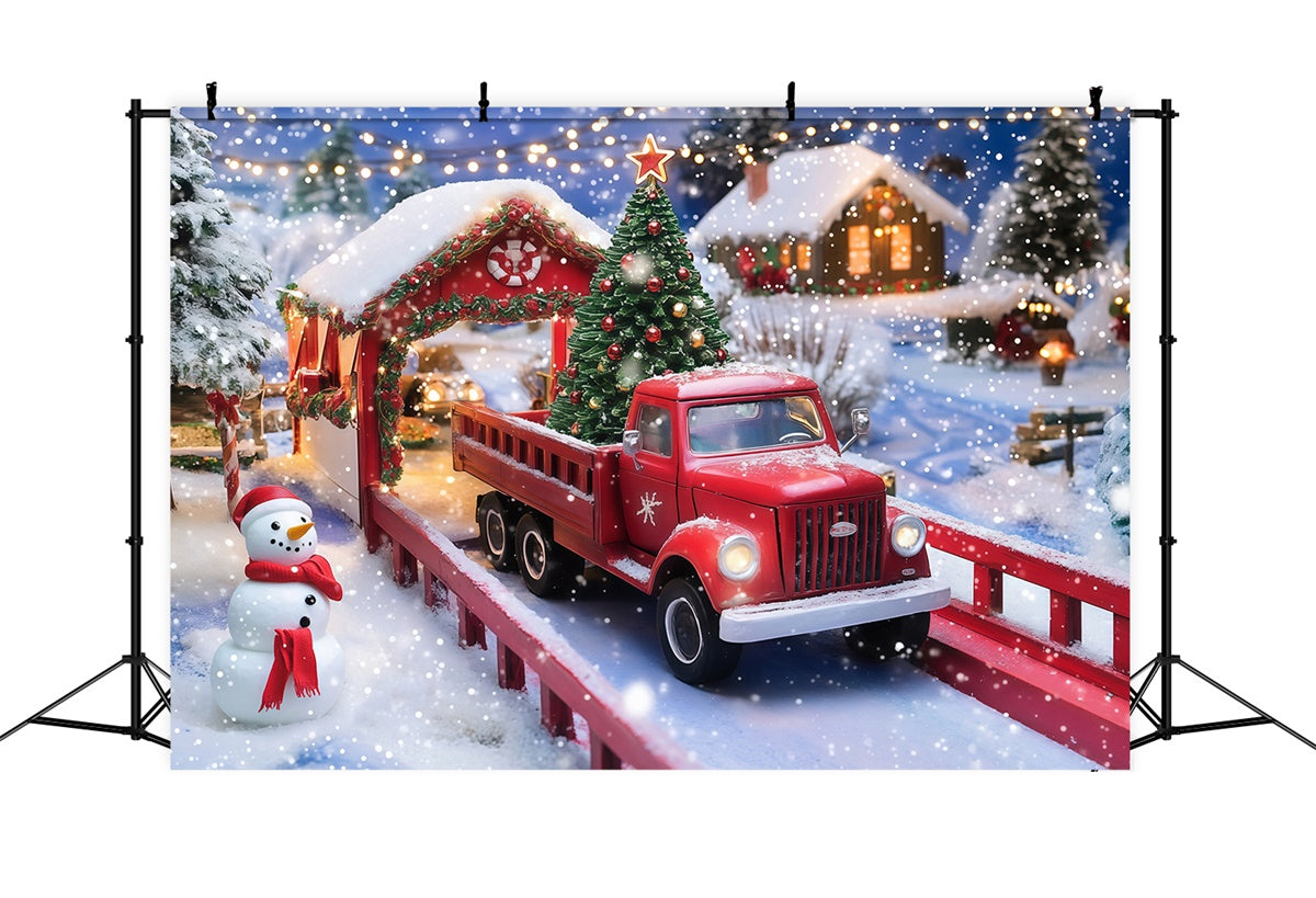 Christmas Photography Backdrops Snowman Truck Backdrop UK MRR7-79