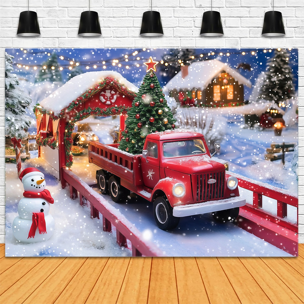 Christmas Photography Backdrops Snowman Truck Backdrop UK MRR7-79