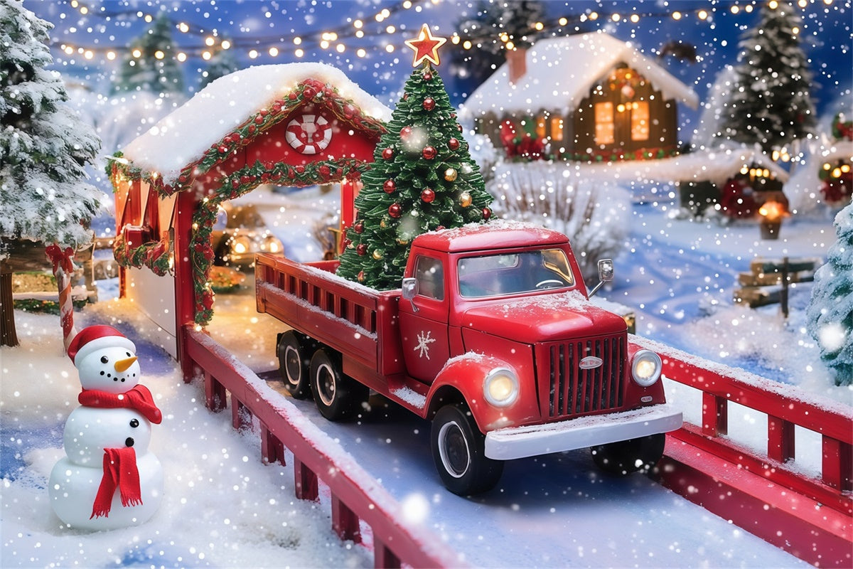 Christmas Photography Backdrops Snowman Truck Backdrop UK MRR7-79