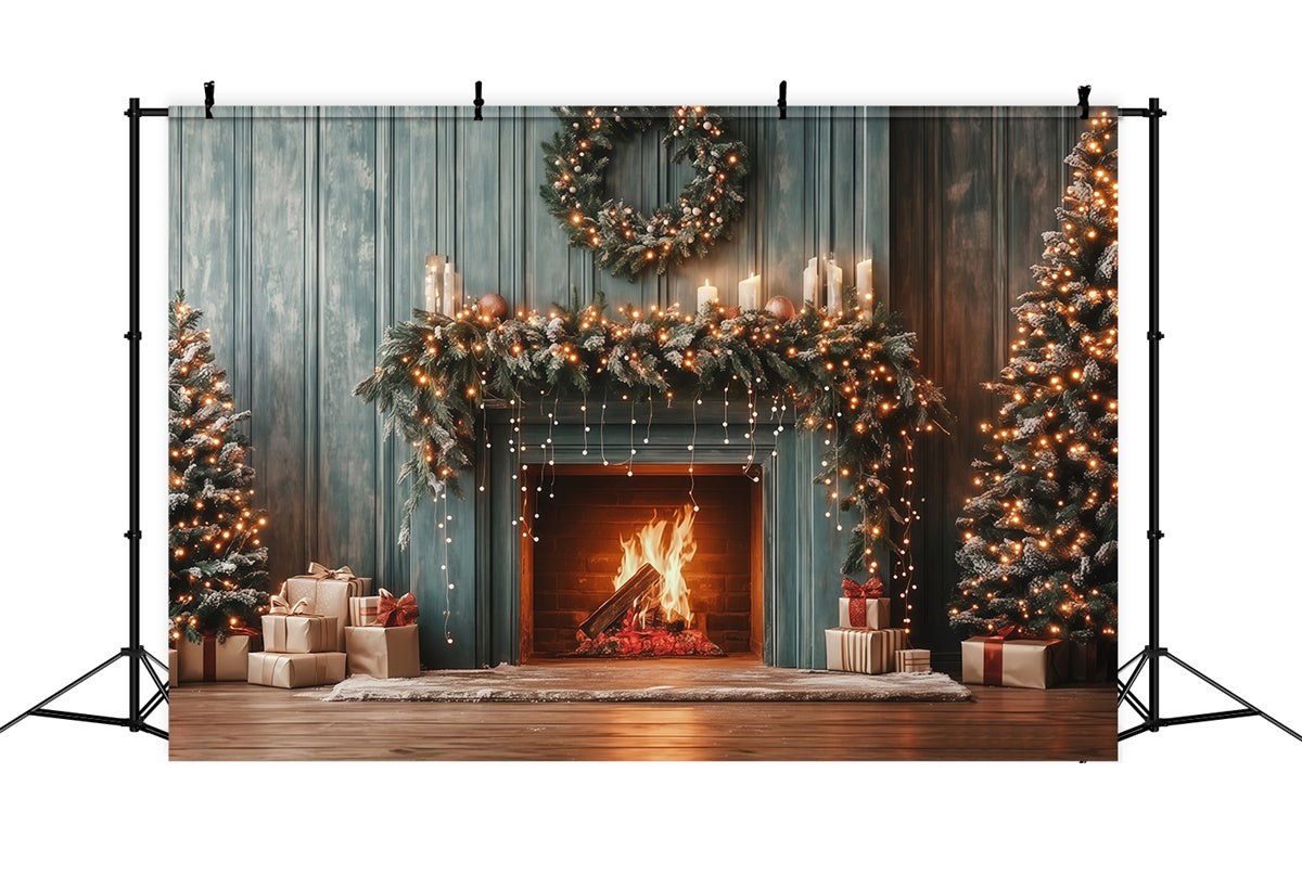 Christmas Fireplace Backdrop Cozy Pine Mantel Backdrop UK MRR7-81