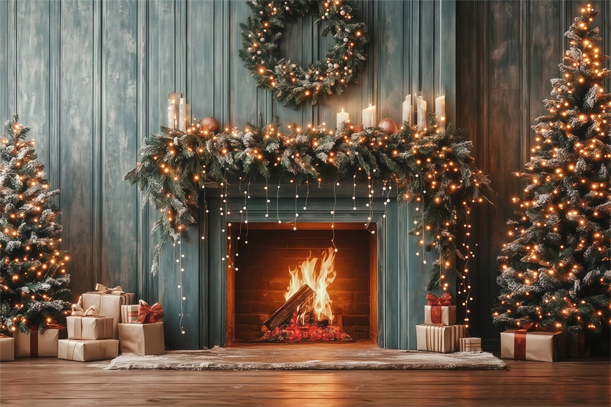 Christmas Fireplace Backdrop Cozy Pine Mantel Backdrop UK MRR7-81