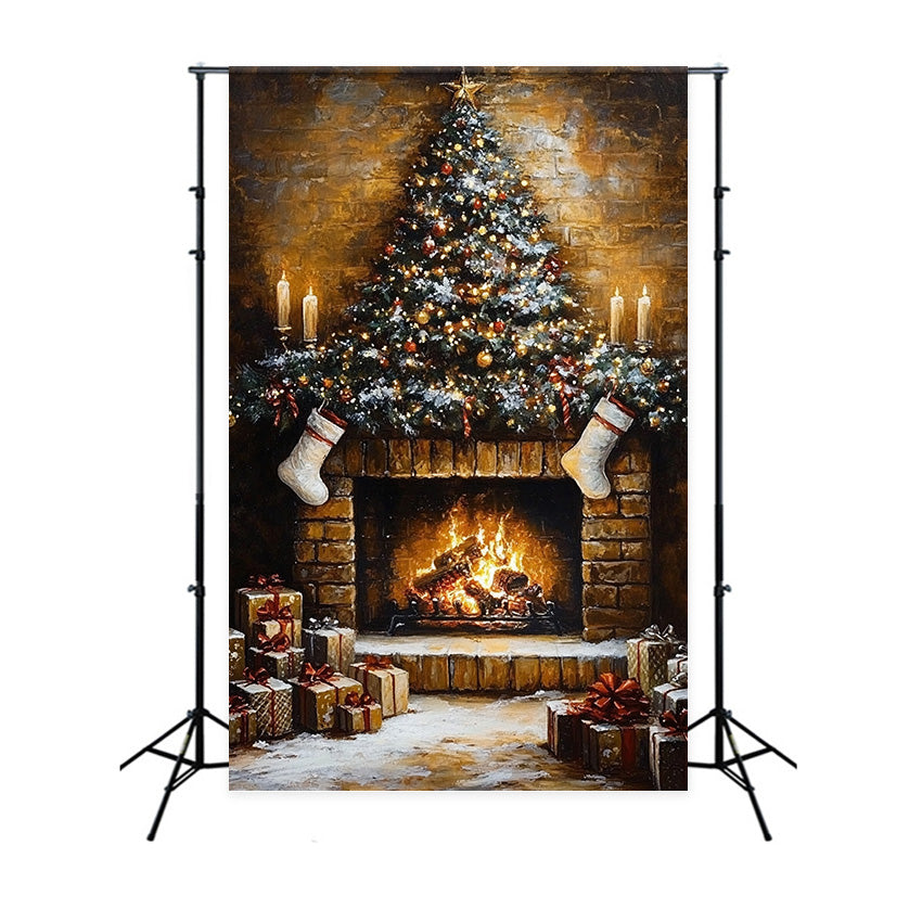 Christmas Fireplace Backdrop Vintage Fireplace Glow Backdrop UK MRR7-86