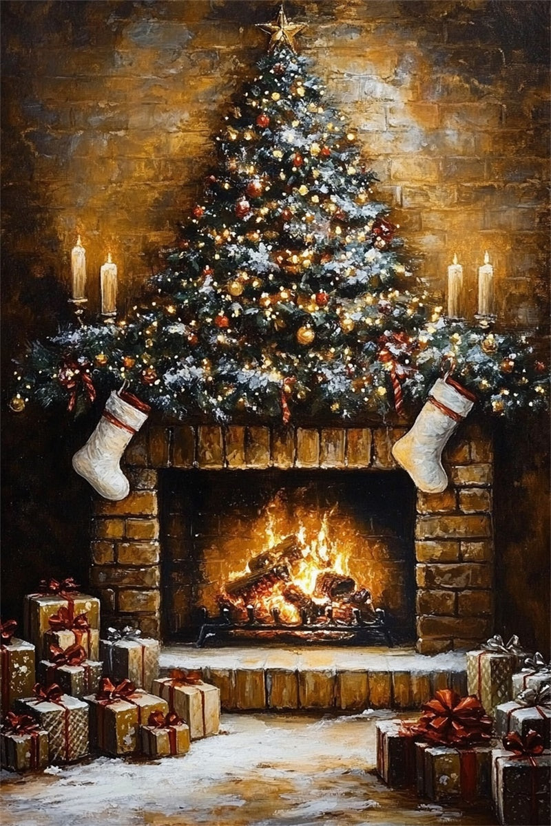 Christmas Fireplace Backdrop Vintage Fireplace Glow Backdrop UK MRR7-86