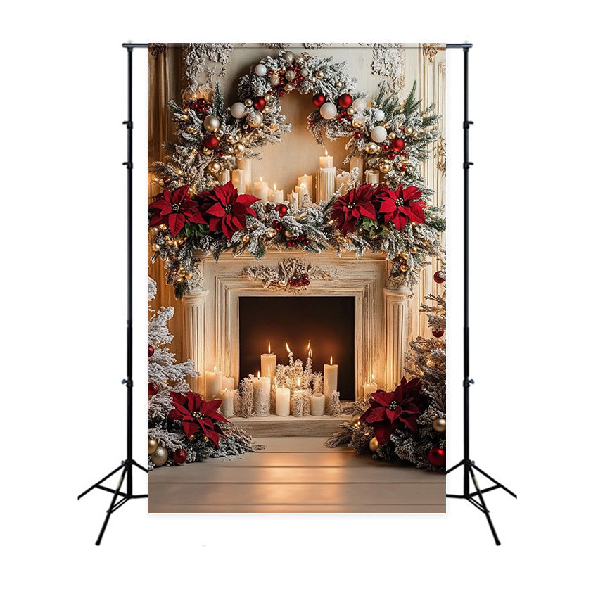 Christmas Backdrops Fireplace Wreath Elegance Backdrop UK MRR7-87