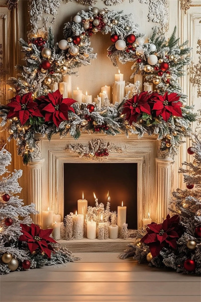 Christmas Backdrops Fireplace Wreath Elegance Backdrop UK MRR7-87