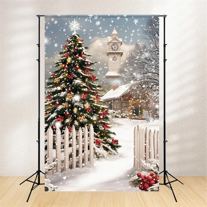 Christmas Tree Backdrop Winter Pines Fence Backdrop UK MRR7-88