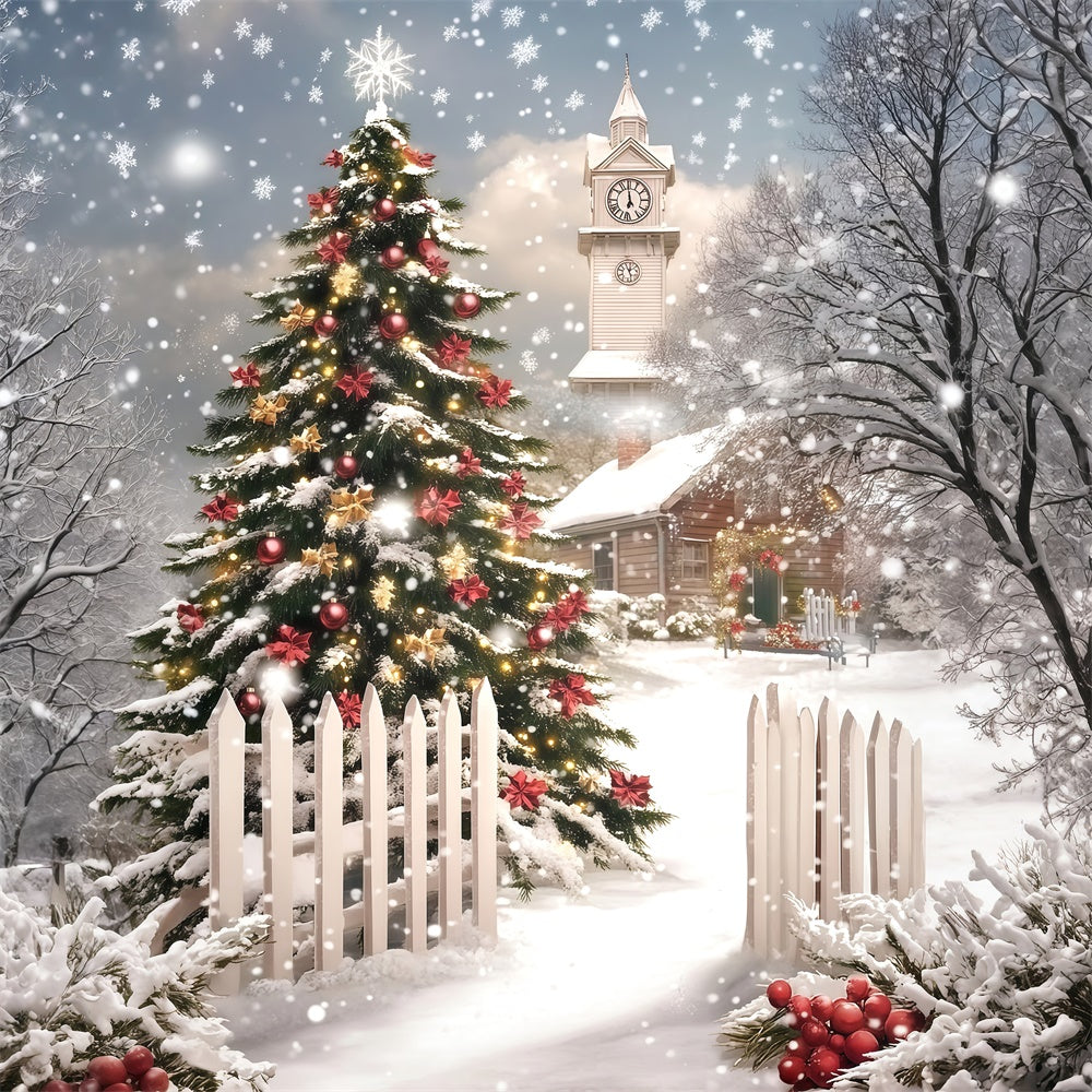 Christmas Tree Backdrop Winter Pines Fence Backdrop UK MRR7-88