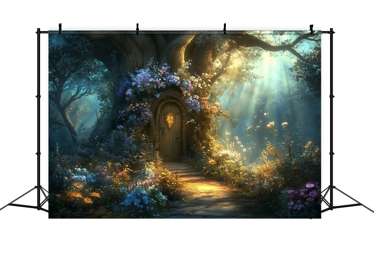 Fairytale Forest Backdrop Blossom Tree Cottage Backdrop UK MRR7-93