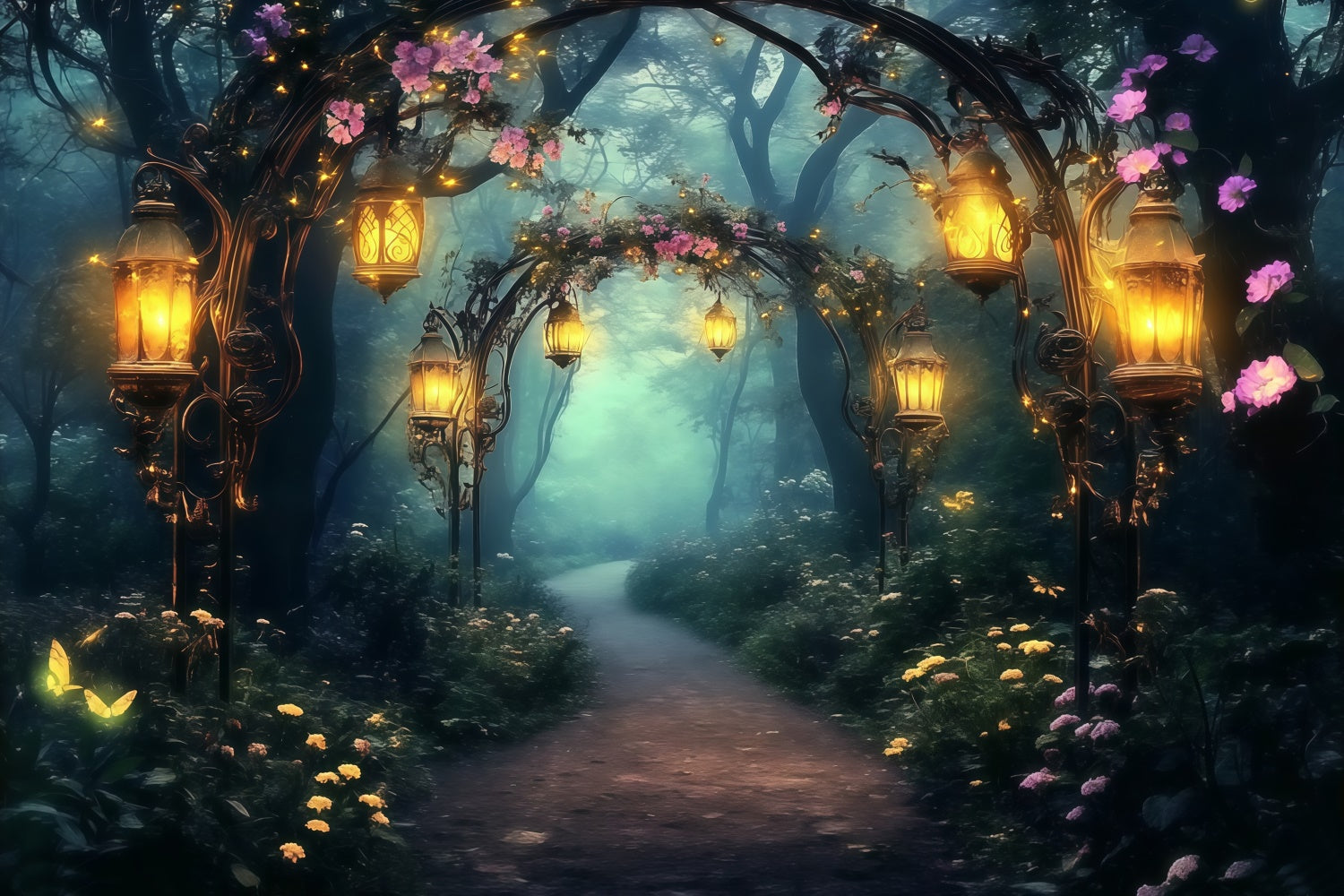 Enchanted Forest Backdrops Floral Arch Glow Backdrop UK MRR7-96