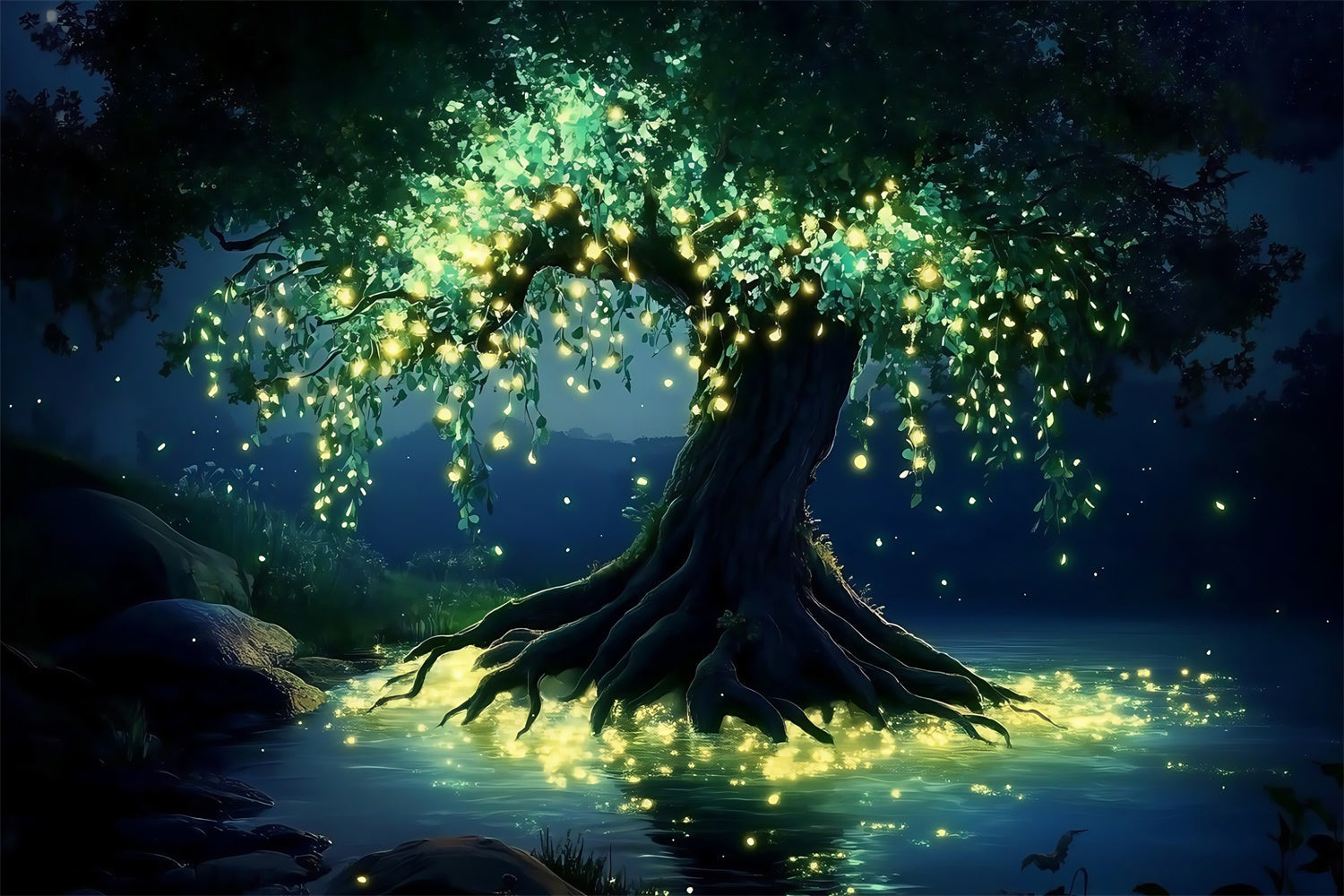 Magical Forest Backdrop Nightlight Serenity Lake Backdrop UK MRR7-98