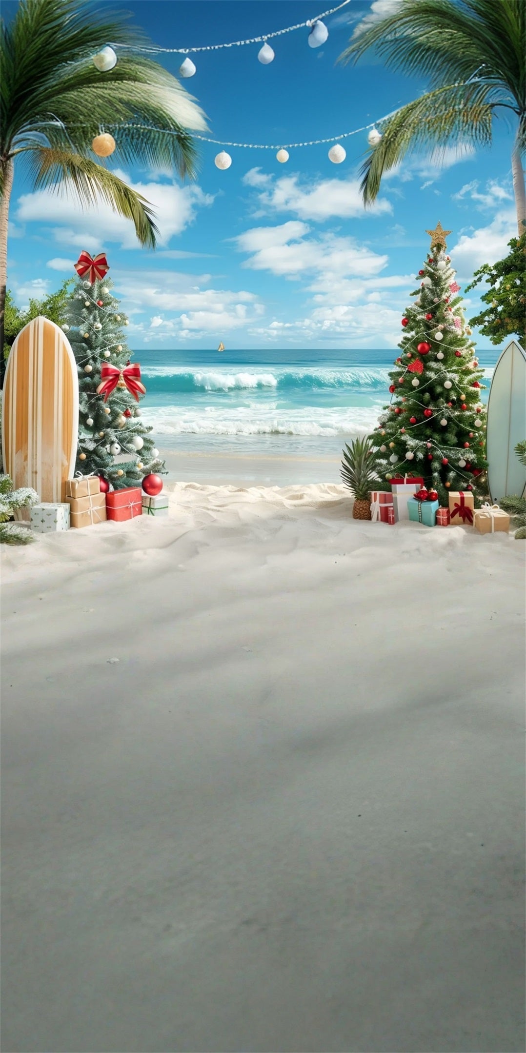 Holiday Backdrop Christmas Tree Beach Surfboards Christmas Backdrops UK MRR8-102