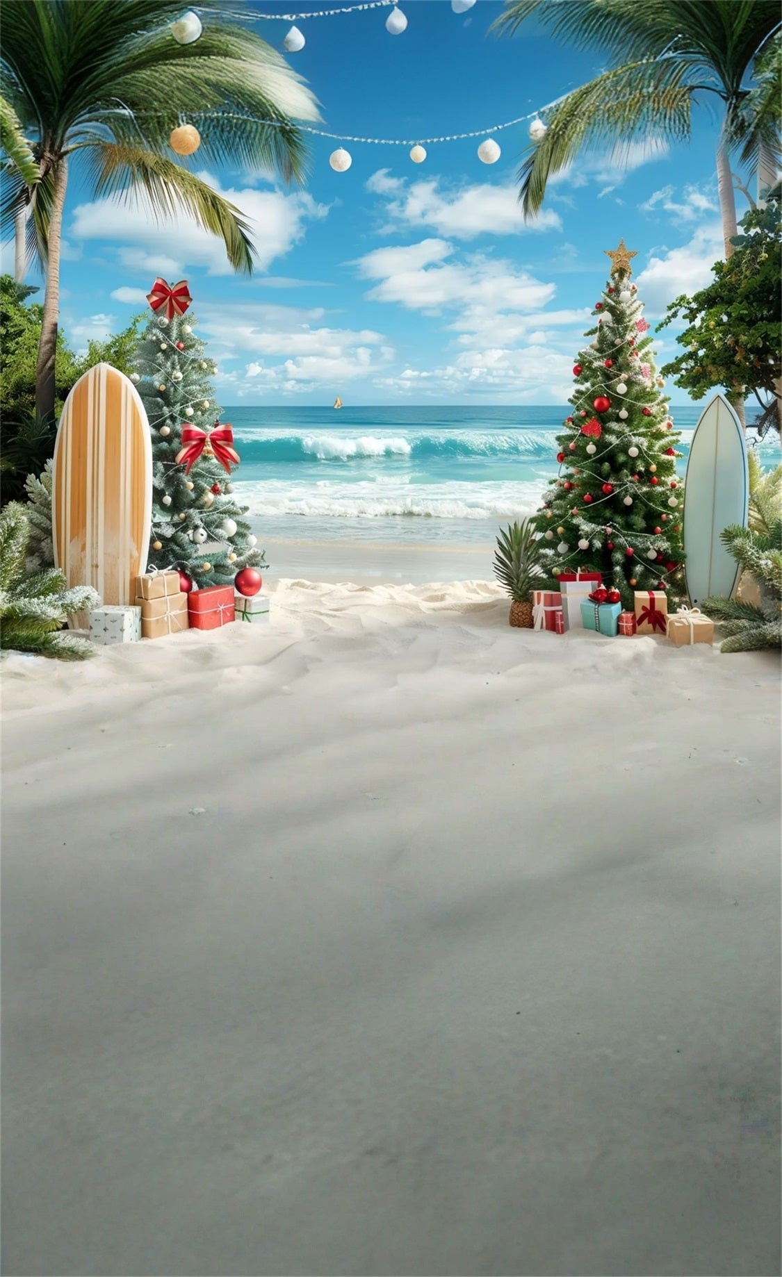 Holiday Backdrop Christmas Tree Beach Surfboards Christmas Backdrops UK MRR8-102