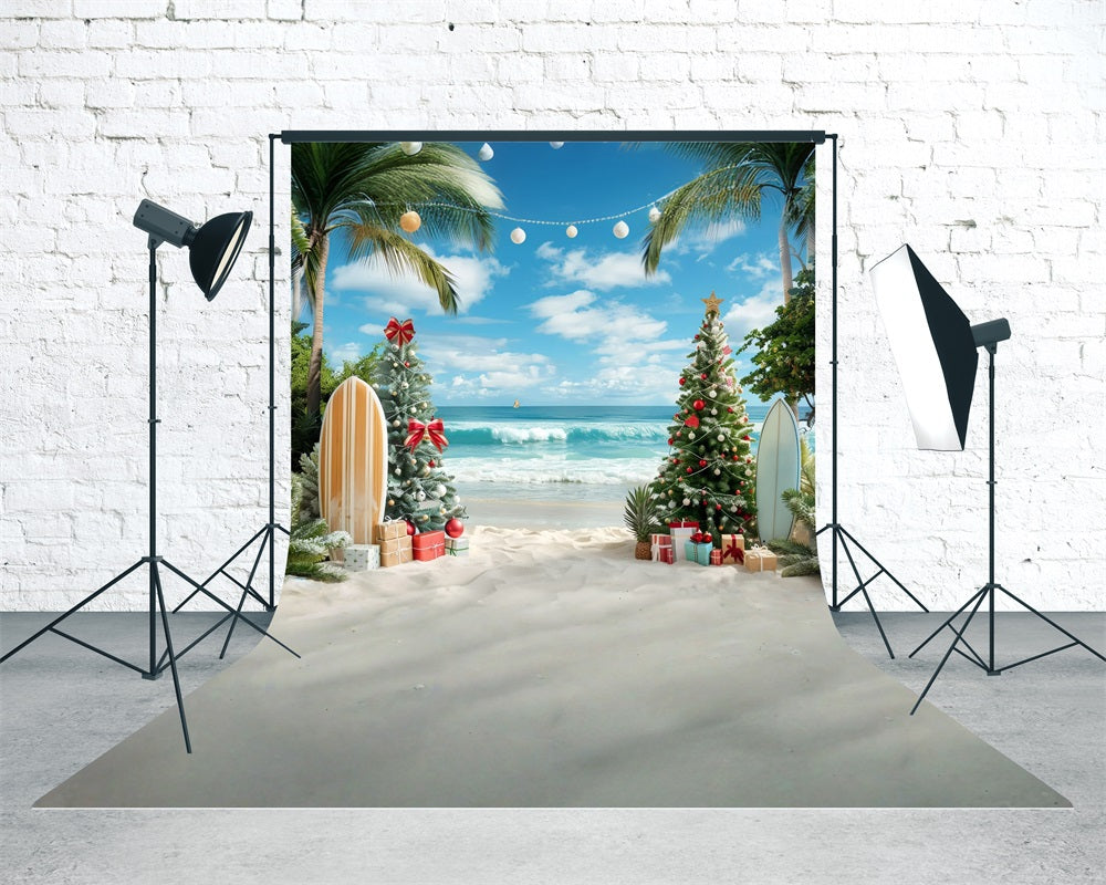 Holiday Backdrop Christmas Tree Beach Surfboards Christmas Backdrops UK MRR8-102