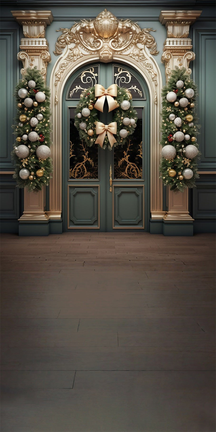 Backdrop Christmas Luxury Golden Gate Christmas Bow Wreath Christmas Backdrops sale UK MRR8-107