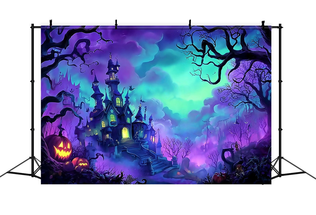 Spooky Halloween Backdrop Misty Forest Castle Pumpkin Backdrop UK MRR8-11