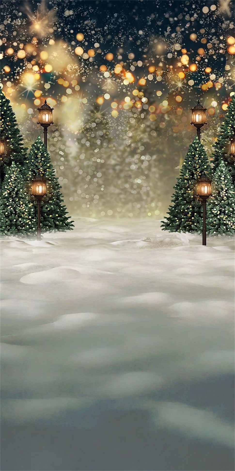 Christmas Tree Farm Backdrop Fantasy Glow Bokeh Warm Streetlight Christmas Photography Backdrops UK MRR8-111