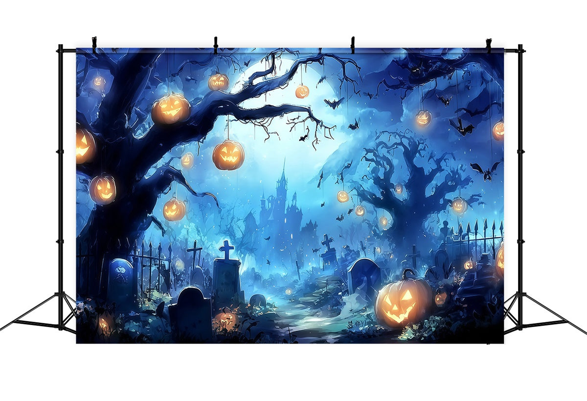 Halloween Graveyard Backdrop Eerie Pumpkin Chandelier Forest Castle Backdrop UK MRR8-13
