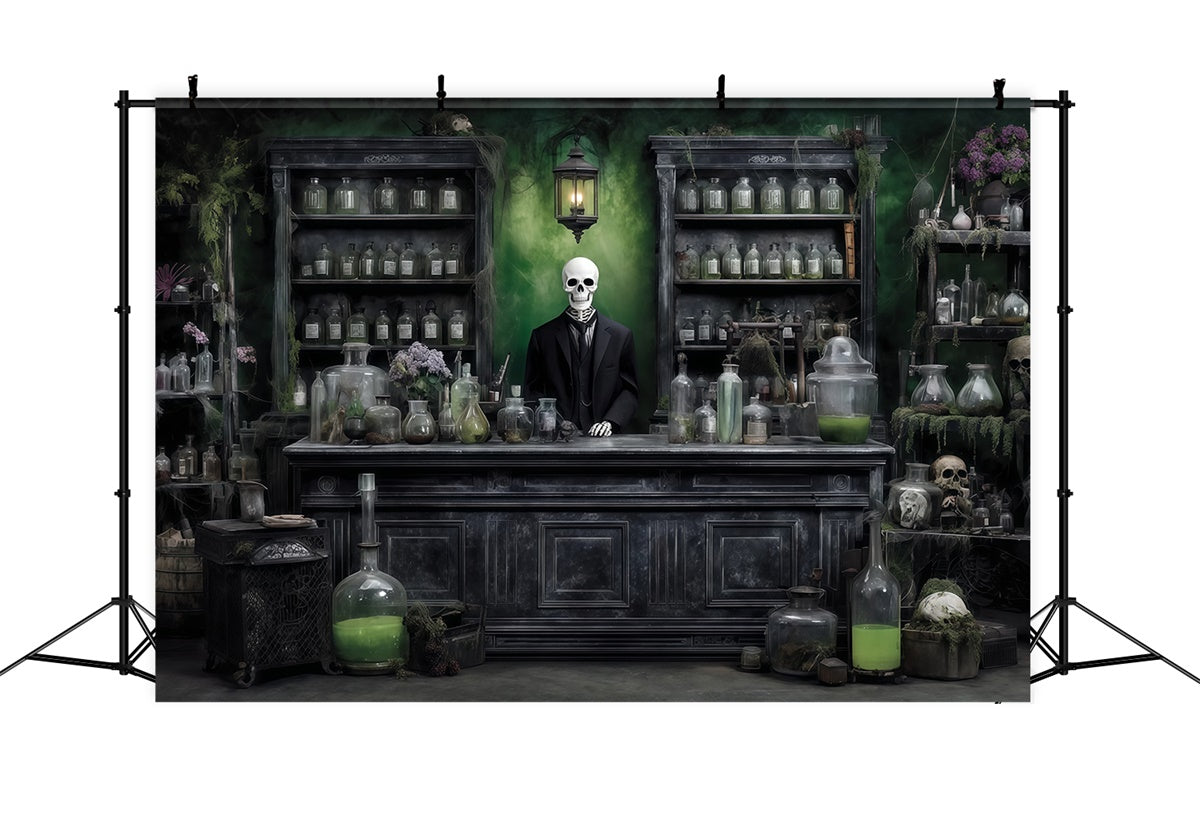 Scary Halloween Backdrops Chemical Reagent Mystery Skeleton Man Store Backdrop UK MRR8-14