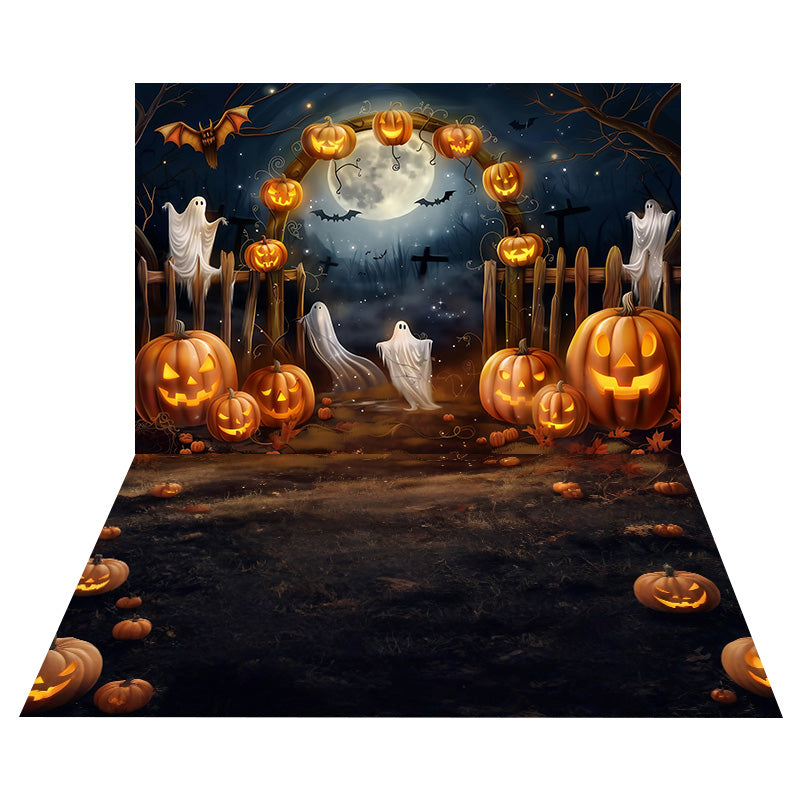Ghost Pumpkin Arch Backdrop+Withered Weeds Floor Backdrop UK MRR8-142