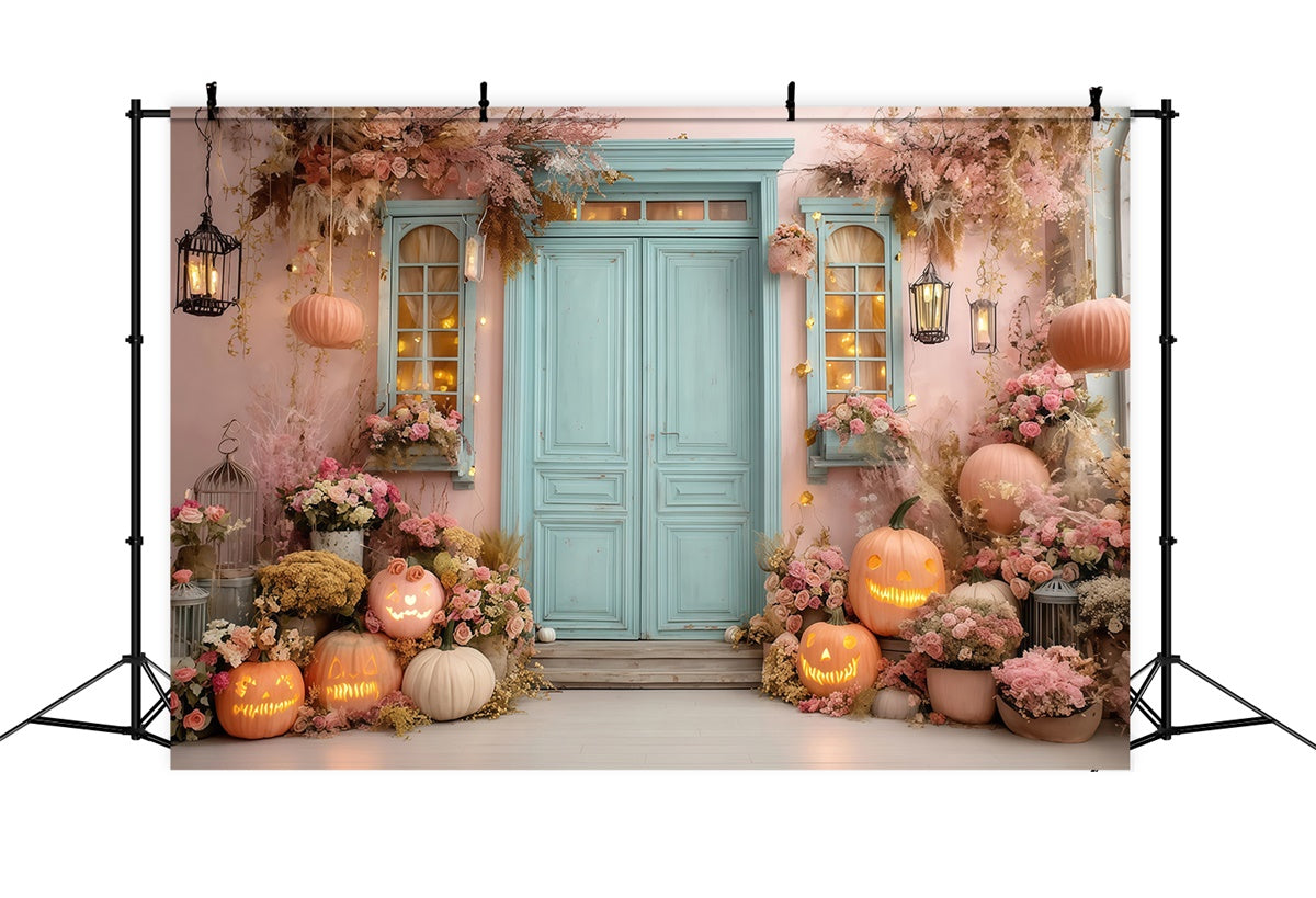 Halloween Backdrops for Photos Blush Pumpkin Floral Doorstep Backdrop UK MRR8-17
