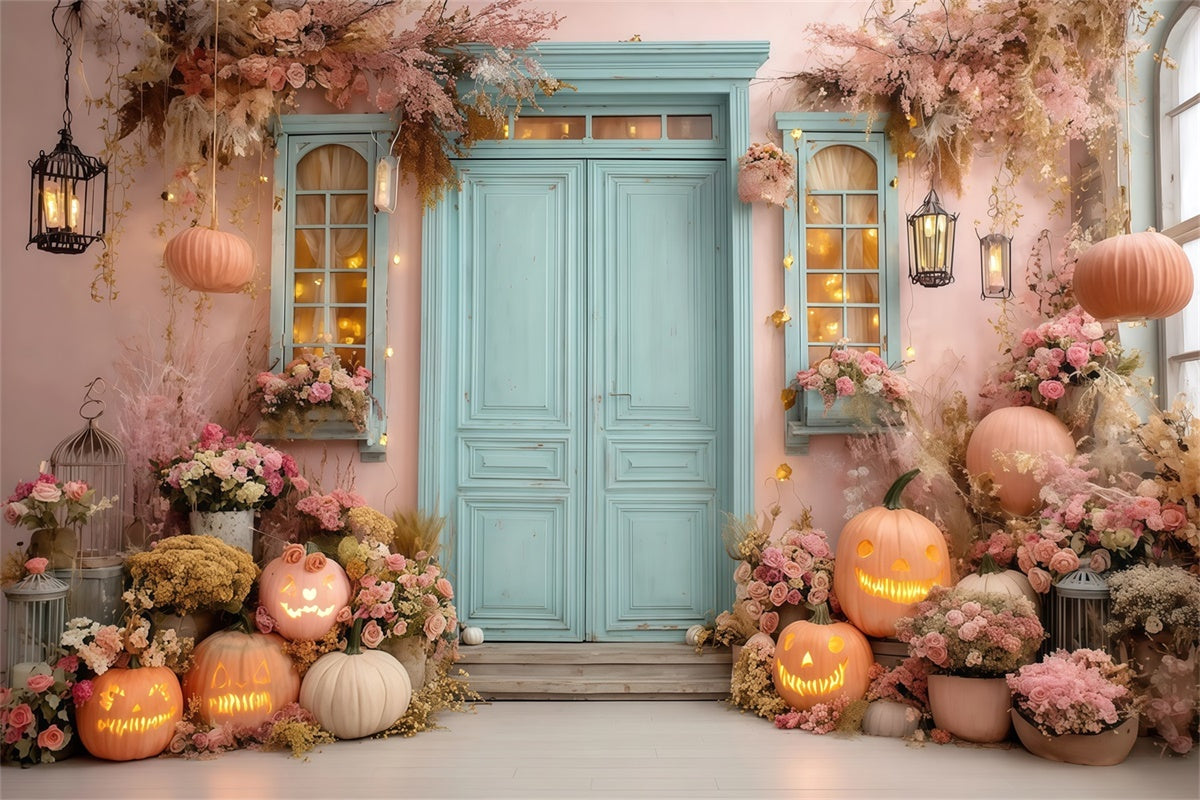 Halloween Backdrops for Photos Blush Pumpkin Floral Doorstep Backdrop UK MRR8-17
