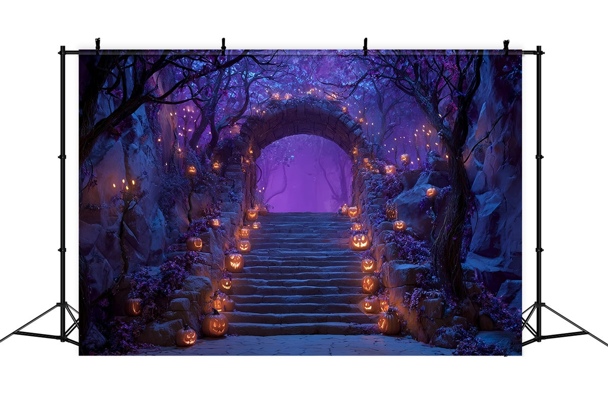 Spooky Halloween Backdrop Enchanted Purple Forest Stairs Halloween Backdrop UK MRR8-18