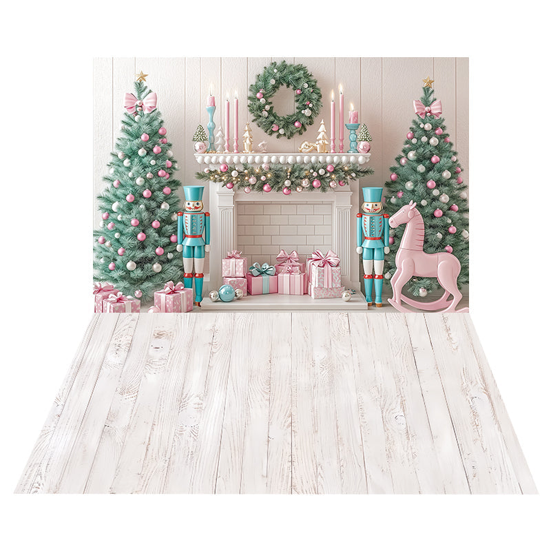 Pastel Nutcracker Fireplace Backdrop+Whitewashed Timber Floor Backdrop UK MRR8-192