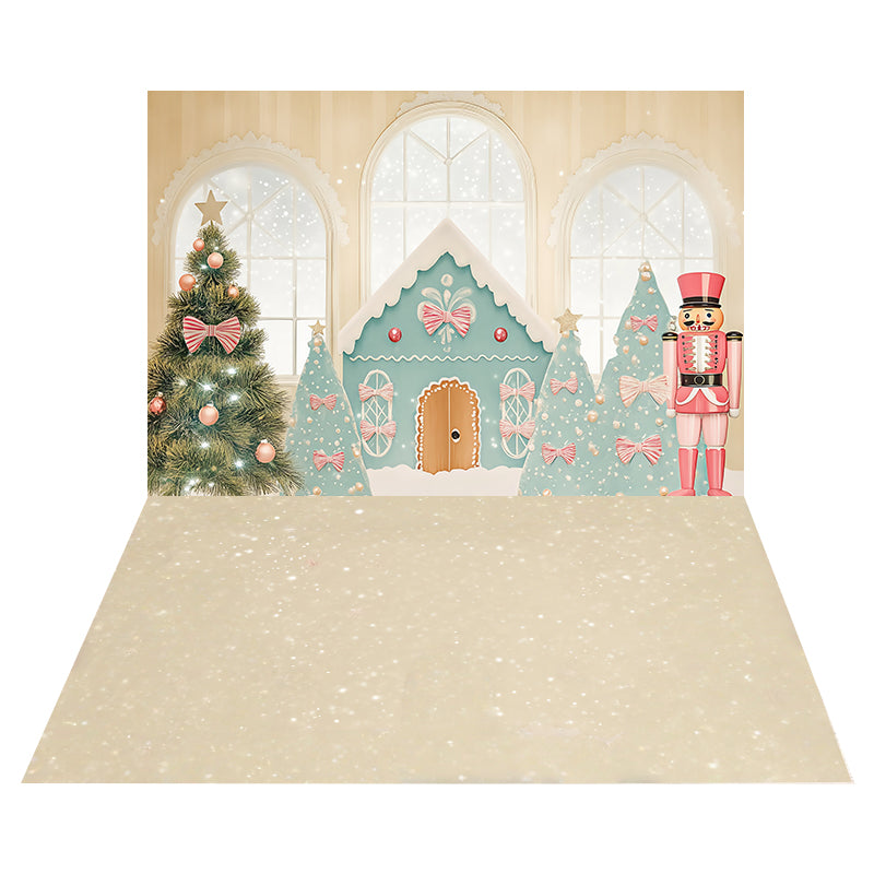 Candy Gingerbread Wonderland Backdrop+Golden Glitter Floor Backdrop UK MRR8-199
