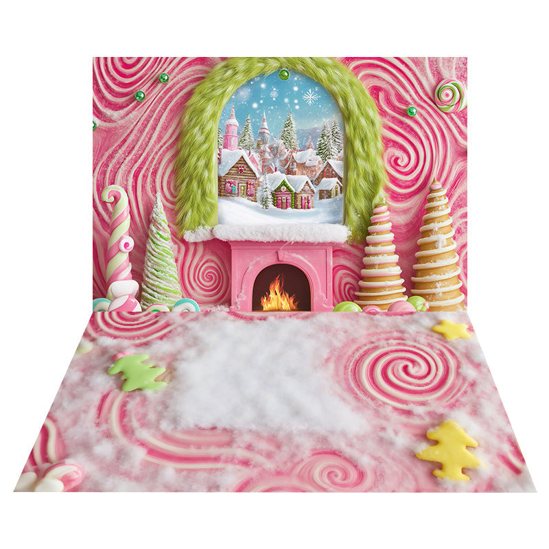 Whimsical Candy Village Backdrop+Swirl Cookie Floor Backdrop UK MRR8-201