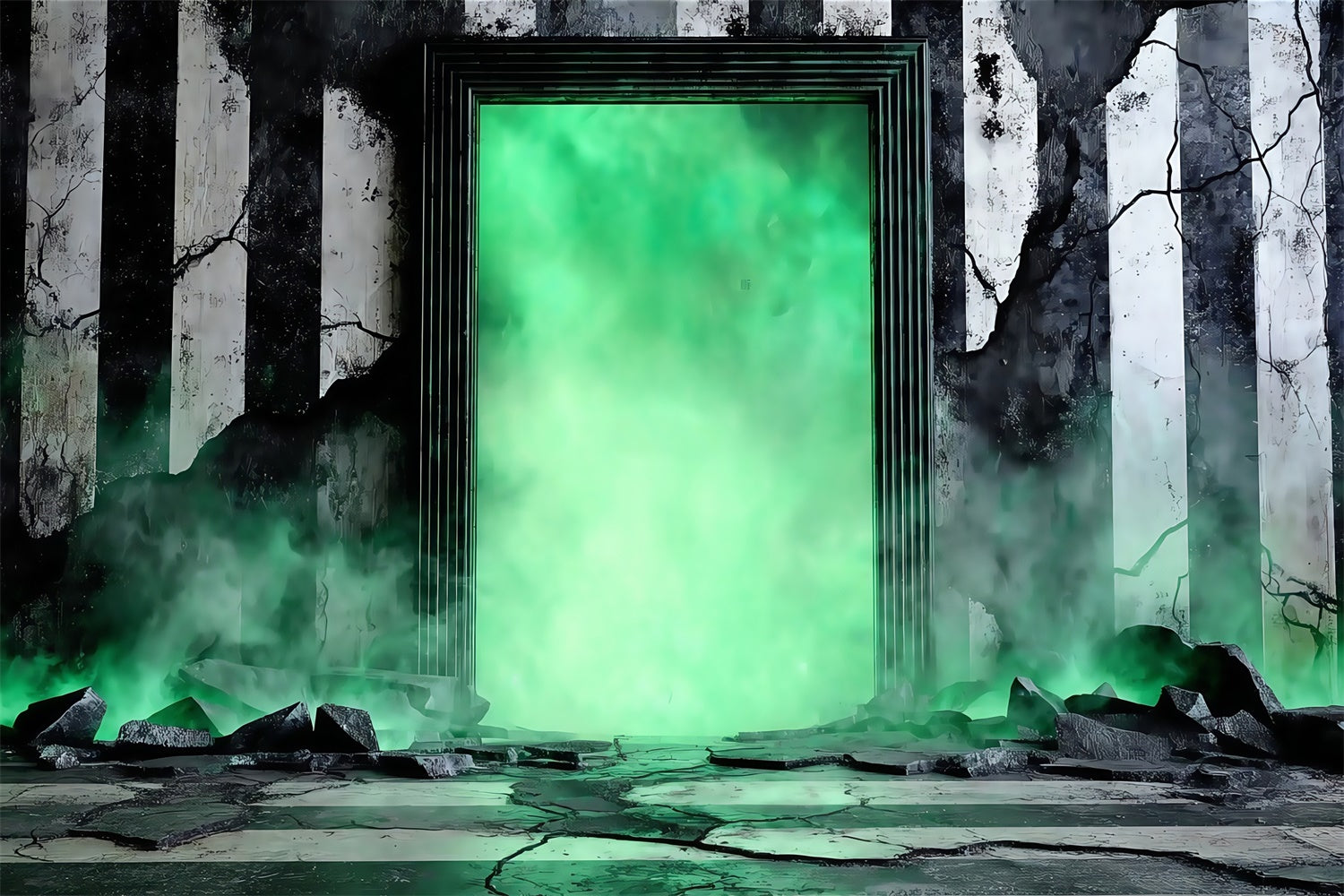 Halloween Wall Backdrop Neon Green Portal Ruins Halloween Backdrop UK MRR8-20