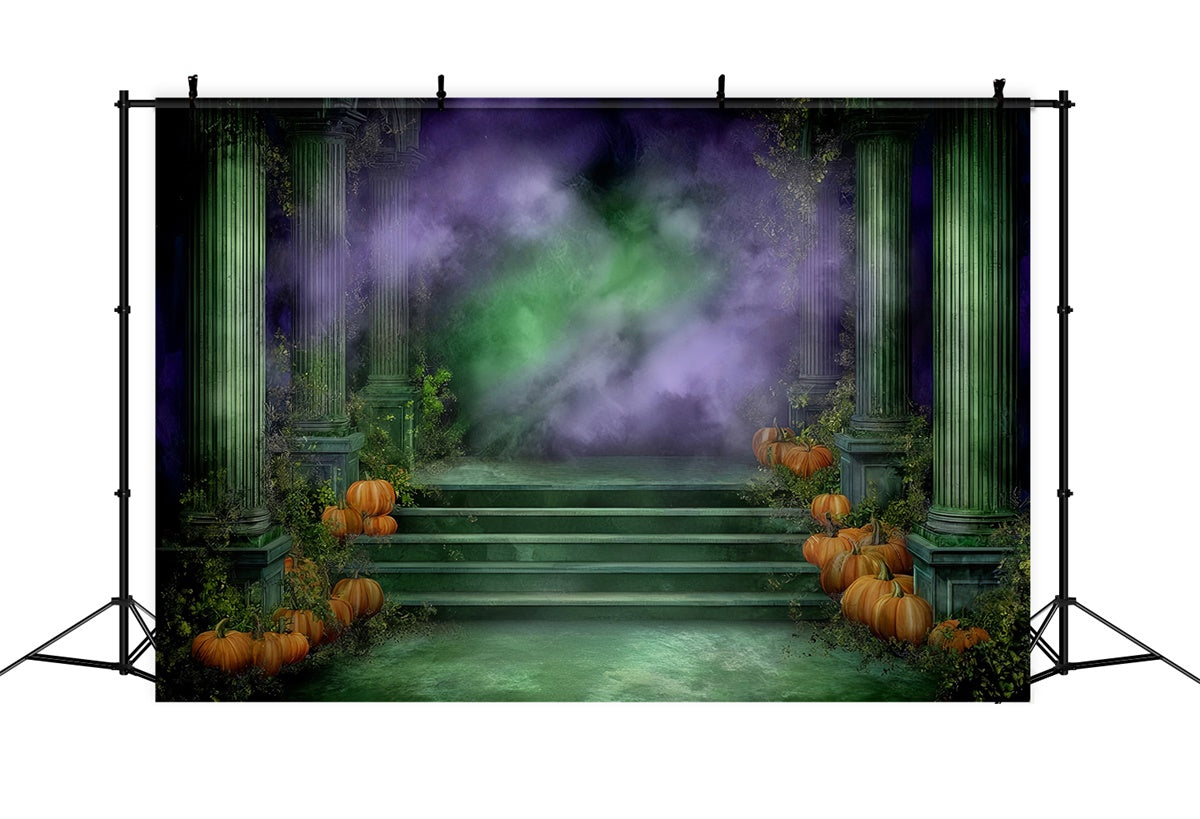 Scary Halloween Backdrops Ancient Ivy Pumpkin Temple Halloween Backdrop UK MRR8-22