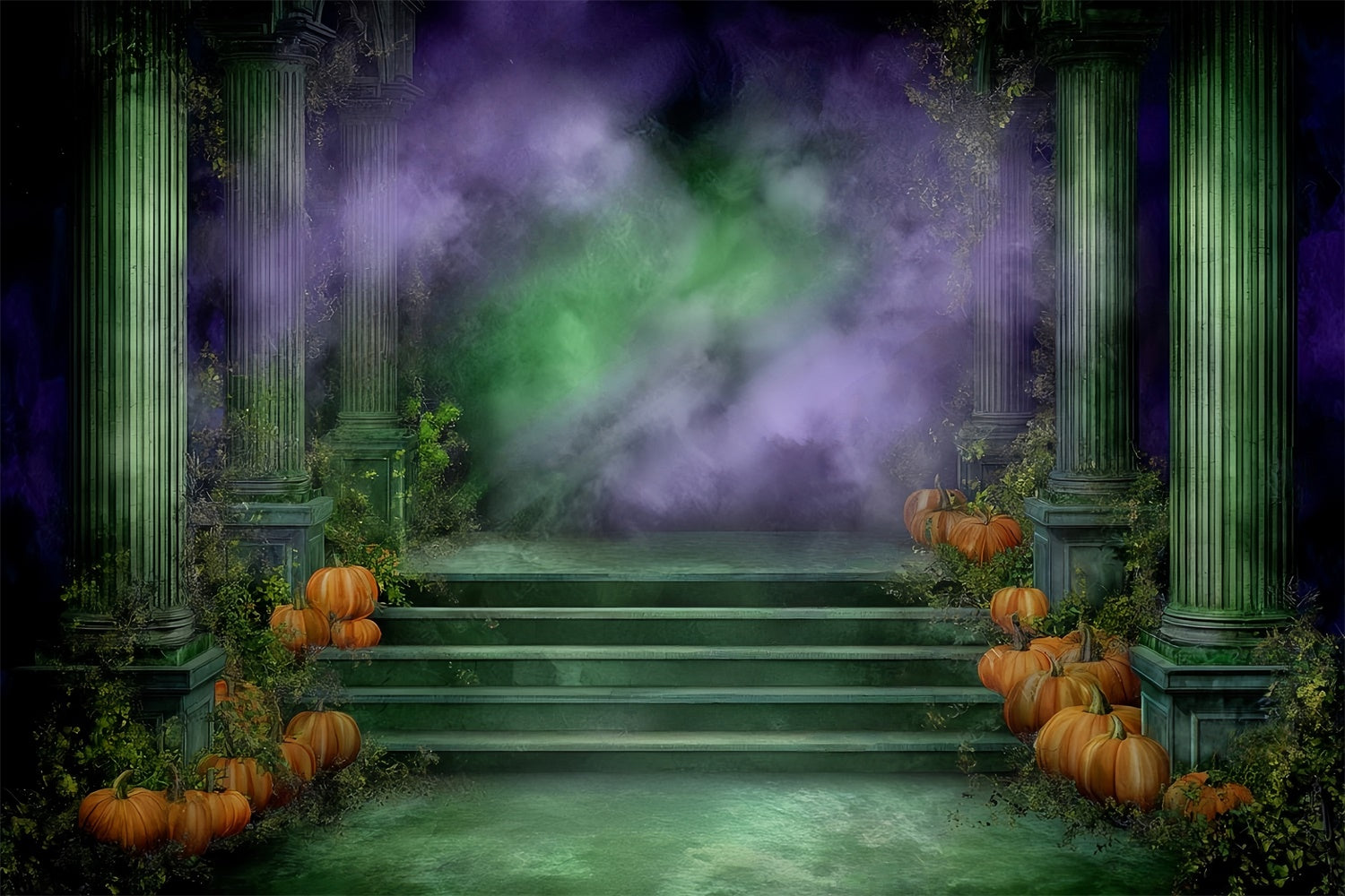 Scary Halloween Backdrops Ancient Ivy Pumpkin Temple Halloween Backdrop UK MRR8-22