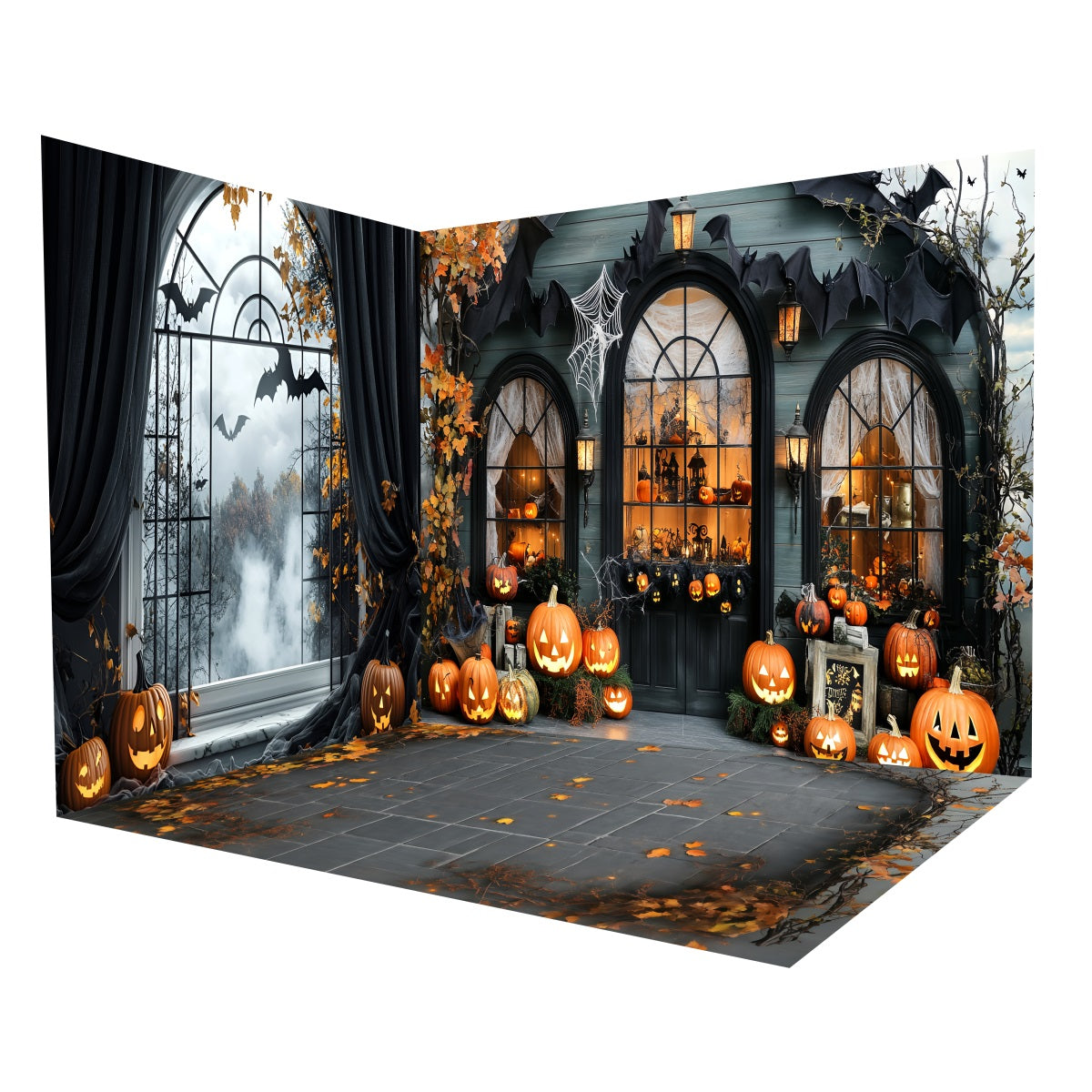 Halloween Photo Backdrop Pumpkin Lantern Gothic Window Backdrop Room Set UK MRR8-237