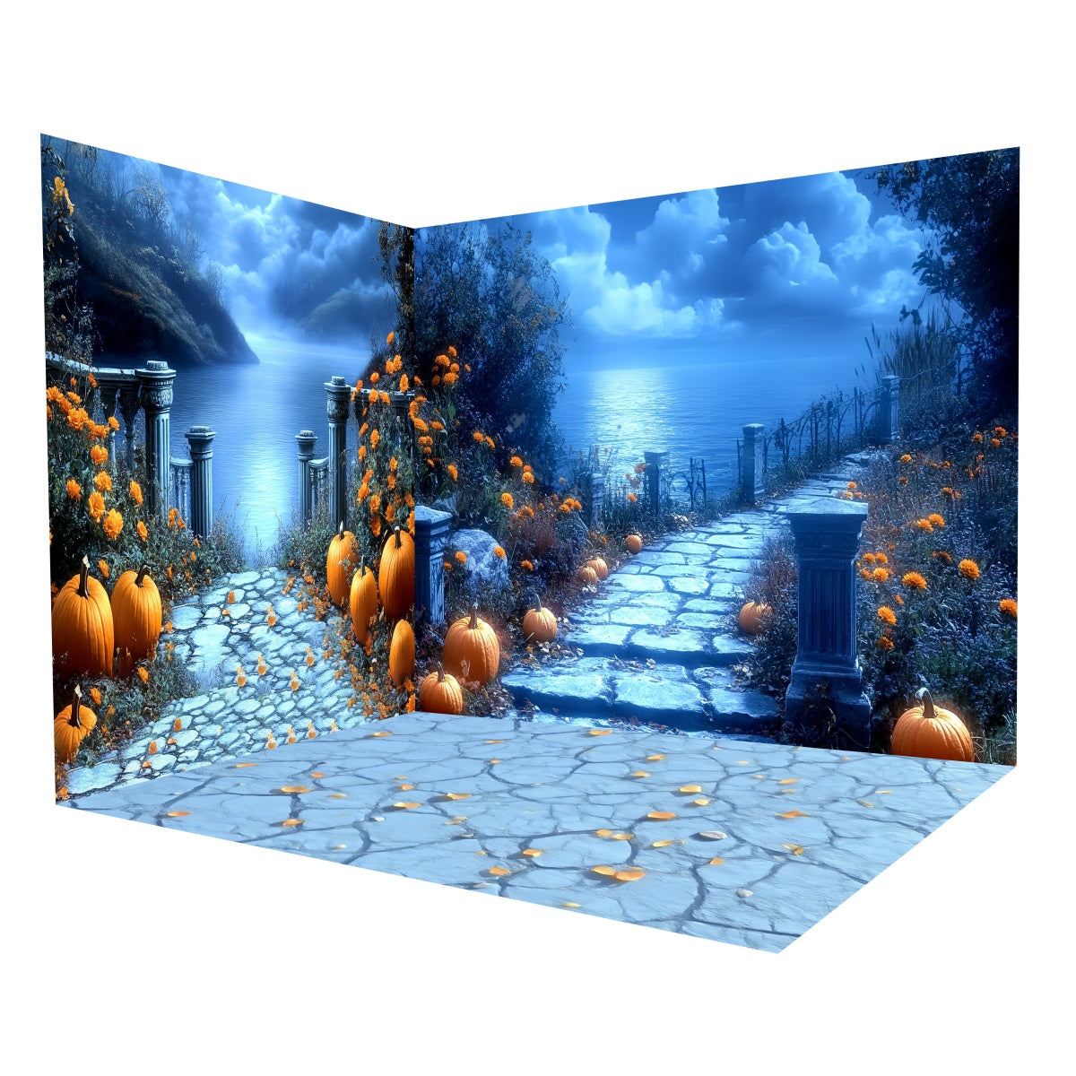 Halloween Backdrop Ideas Moonlight Ocean Pumpkin Backdrop Room Set UK MRR8-238