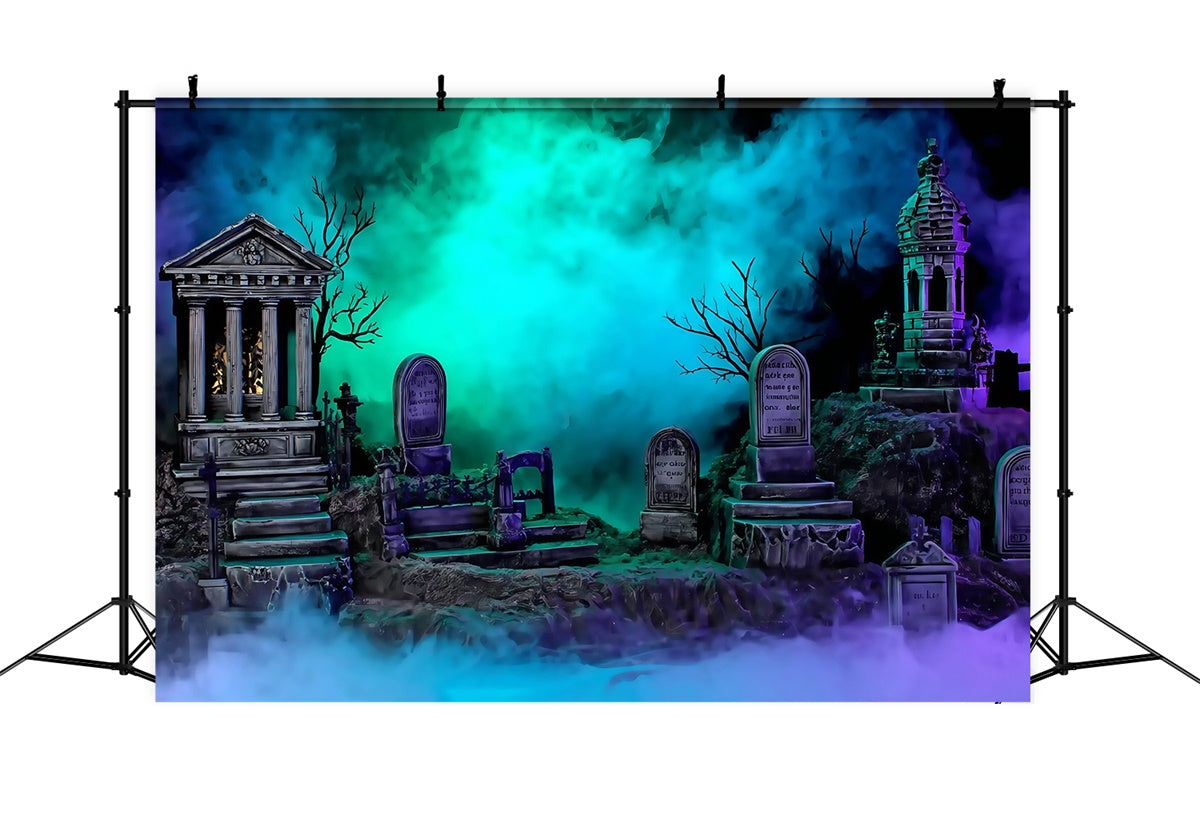 Halloween Graveyard Backdrop Glowing Foggy Tombstones Halloween Backdrop UK MRR8-24