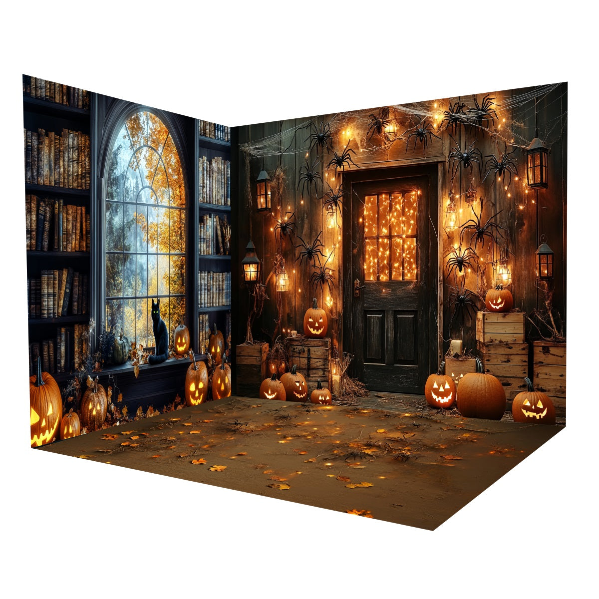 Halloween Photo Backdrop Ideas Witch Library Spiders Pumpkins Backdrop Room Set UK MRR8-241