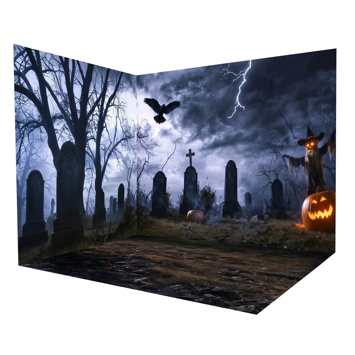 Halloween Backdrop Graveyard Moonlight Pumpkin Pathway Backdrop Room Set UK MRR8-245
