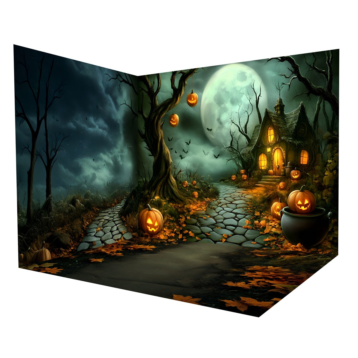 Halloween Photo Backdrop Ideas Haunted Pumpkin Cottage Moon Backdrop Room Set UK MRR8-248