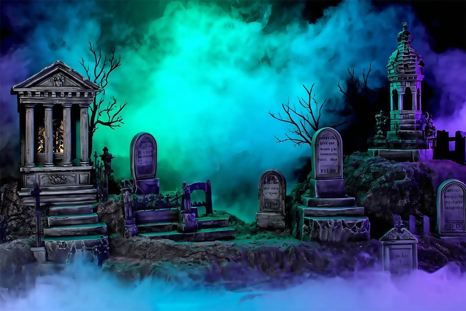 Halloween Graveyard Backdrop Glowing Foggy Tombstones Halloween Backdrop UK MRR8-24