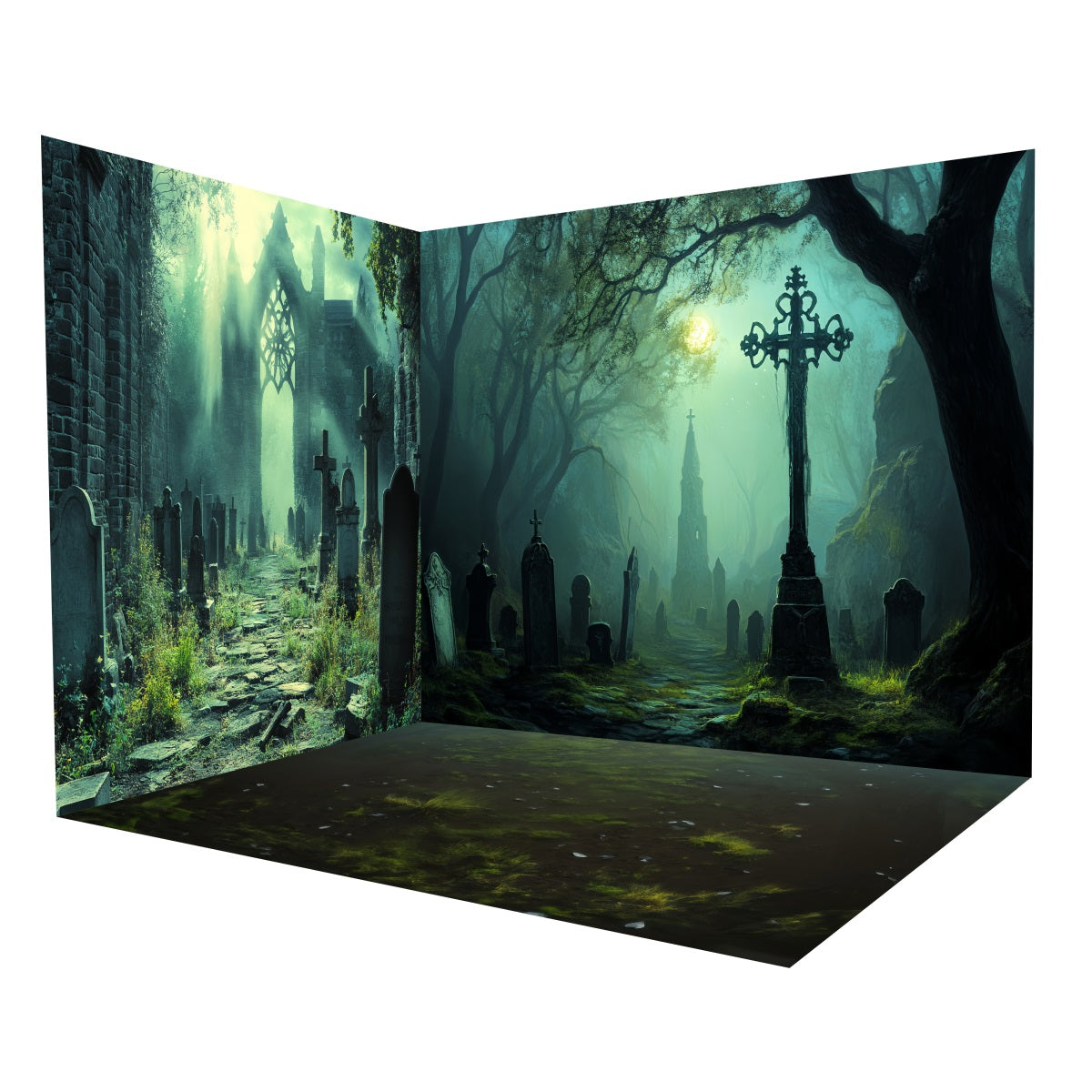 Halloween Backdrop Ancient Graveyard Church Ruins Backdrop Room Set UK MRR8-250