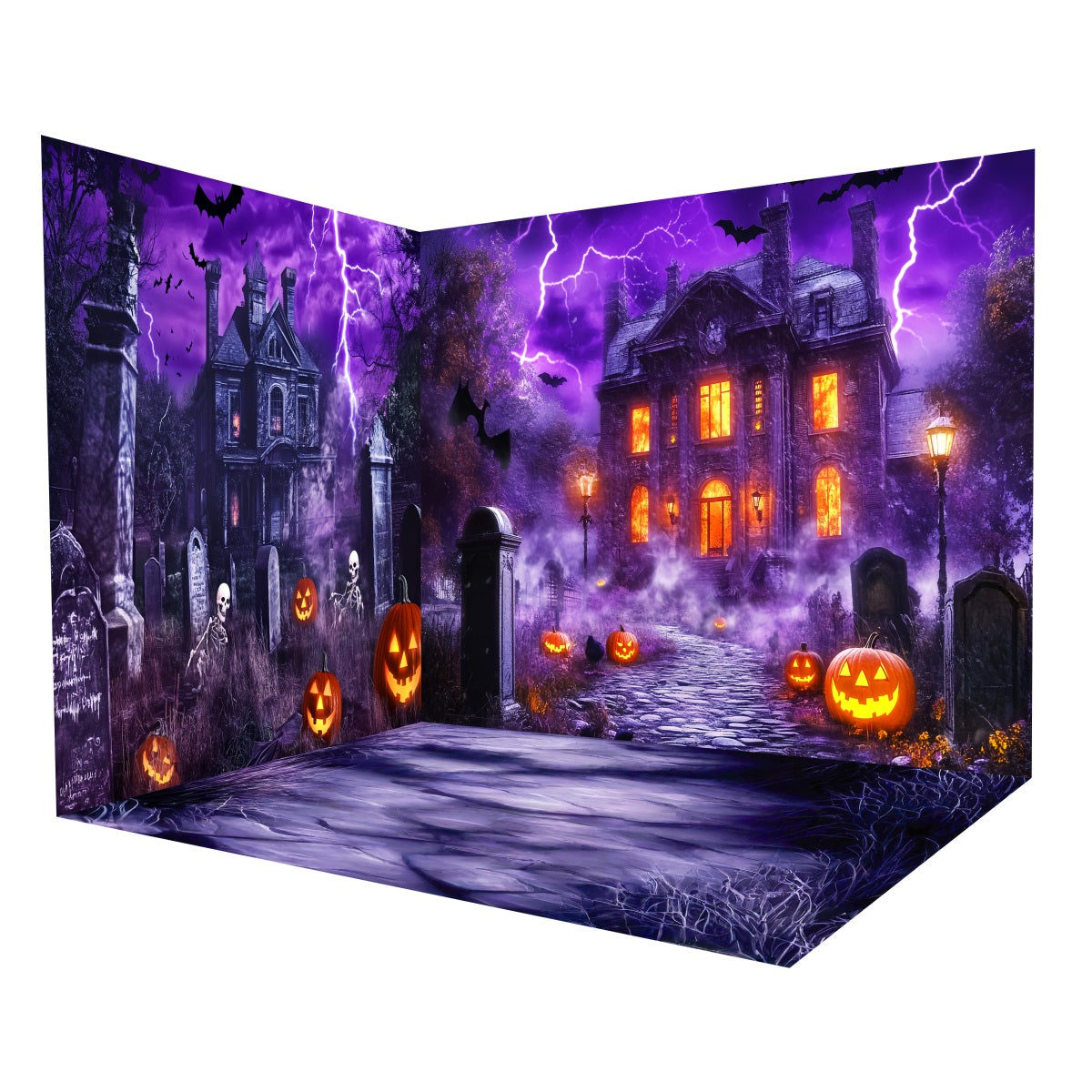 Halloween Photo Backdrop Haunted Mansion Lightning Graveyard Backdrop Room Set UK MRR8-253