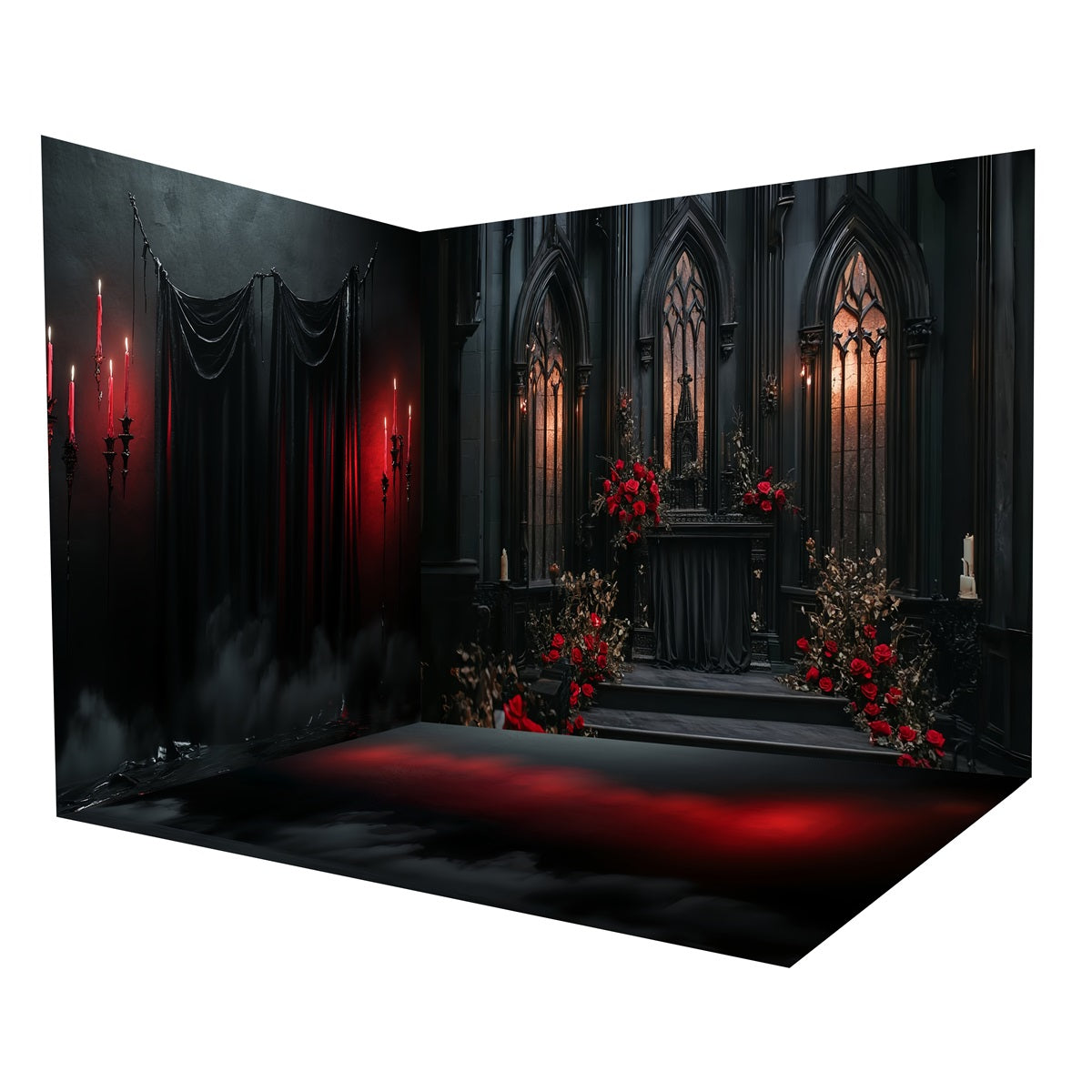 Halloween Photography Backdrop Gothic Black Red Altar Backdrop Room Set UK MRR8-254