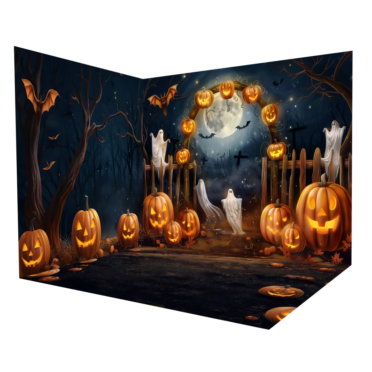 Halloween Backdrop Ideas Ghostly Pumpkin Arch Moonlight Backdrop Room Set UK MRR8-259