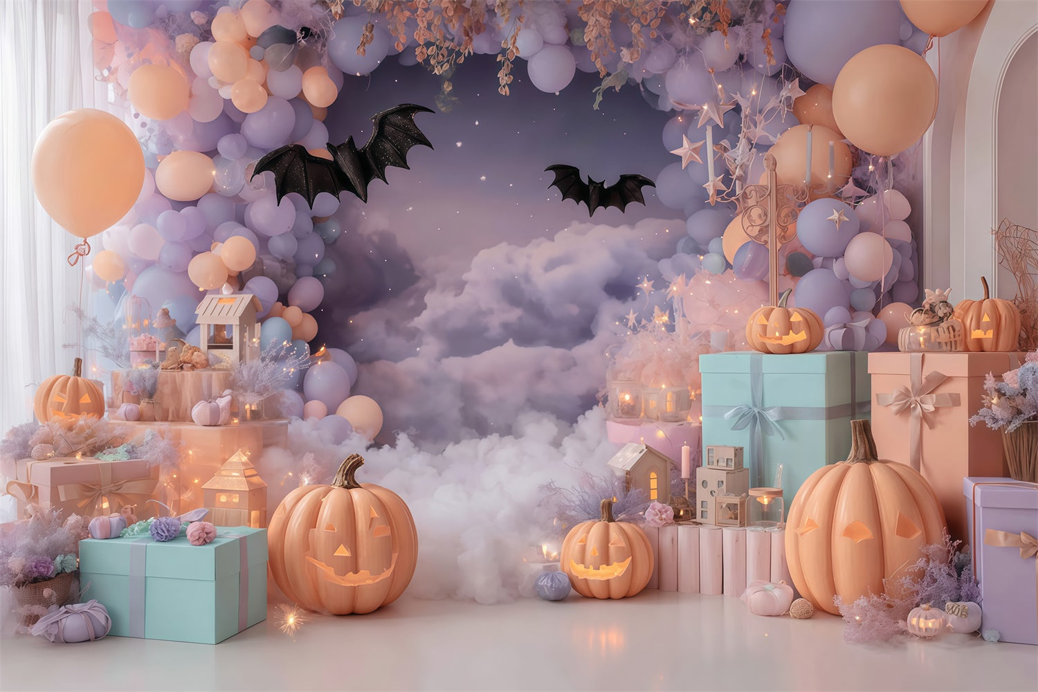 Halloween Backdrops for Photos Pastel Cloud Bat Party Halloween Backdrop UK MRR8-25