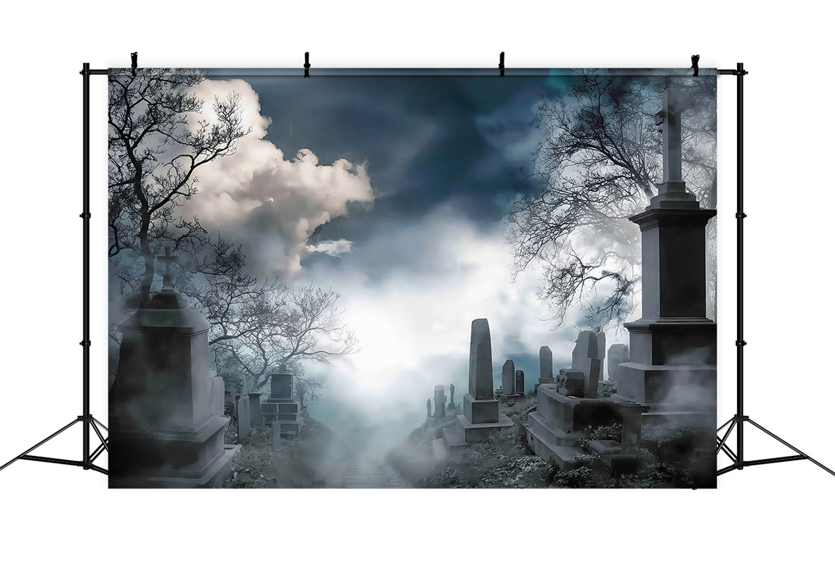Halloween Graveyard Backdrop Eerie Misty Cemetery Hill Halloween Backdrop UK MRR8-26