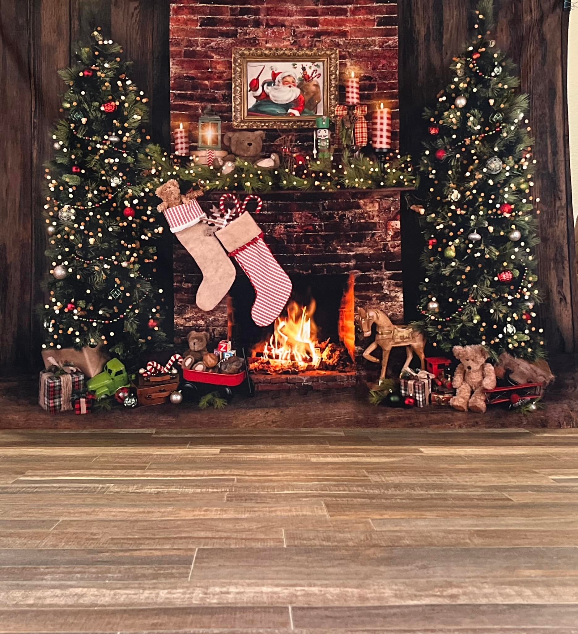Christmas Backdrops Santa Fireplace Magic Tree Gifts Christmas Photography Backdrops UK MRR8-265