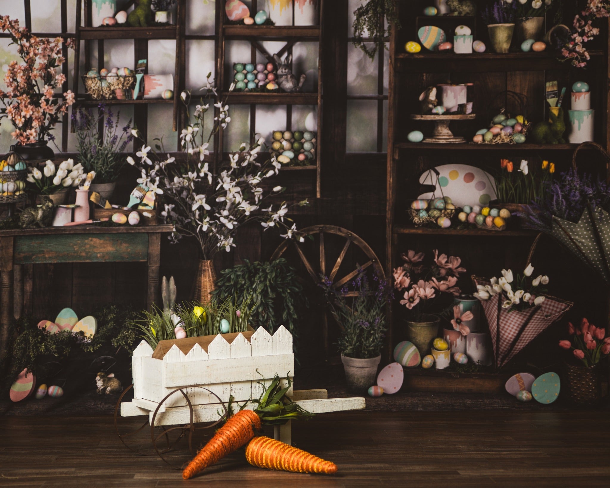 Easter Backdrop Rustic Window Eggs Flowers Easter Photo Backdrop UK MRR8-266